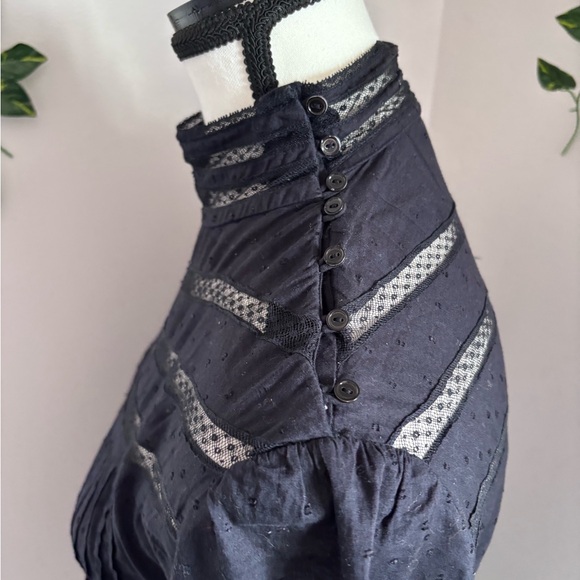 Women's Black Lace-Trim High-Neck Long Sleeve Blouse - Picture 8 of 14